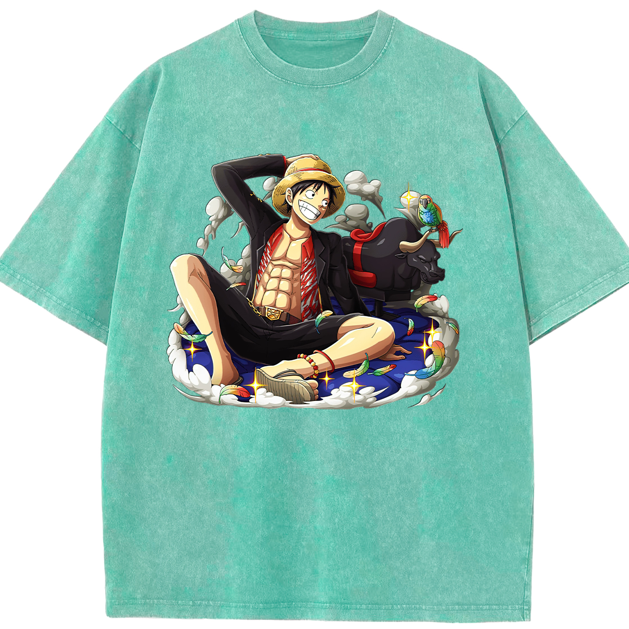 ワンピース モンキー・D・ルフィ ONE PIECE Monkey D. Luffy 綿100% ヴィンテージ風 半袖Tシャツ（フロントプリント）